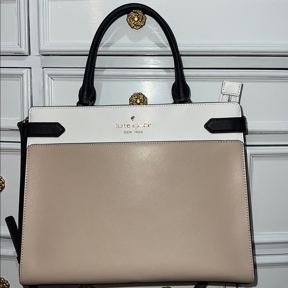 Kate Spade New York Staci Black and Cream Saffiano Leather Bag With Strap - Picture 2 of 6